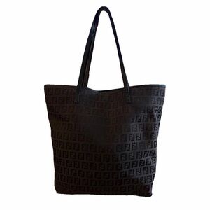 Fendi Vintage Zucchino FF Canvas Tote Bag Brown Leather Trim Shoulder Bag